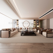 新中式沙发组合现代简约轻奢别墅客厅实木沙发禅意样板房酒店家具