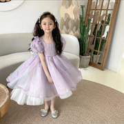 紫色公主裙女童礼服高端洋气走秀生日蓬蓬公主裙儿童连衣裙晚礼服