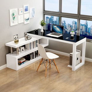 转角书桌书架一体桌书柜，电脑台式桌子，写字家用角落电脑桌简约卧室