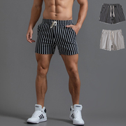 2023男士棉质运动短裤，竖条纹情侣装裤子，大码三分裤超短裤潮流