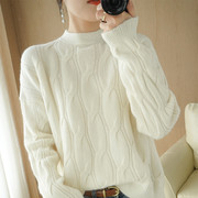 女长袖螺纹常规秋季羊绒衫羊毛休闲优雅品质针织毛衣出售
