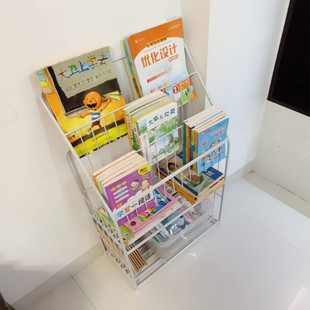 简易书架落地儿童书架绘本架铁艺格架置物架可移动宝宝书柜经济型