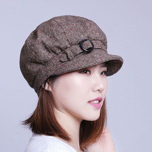 女韩版时尚潮流春秋冬季卡扣鸭舌帽子中老年八角贝雷帽可调节