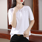 白色丝光棉t恤女23夏季纯色，100%纯棉短袖上衣精梳棉体恤定制