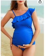 欧美款孕妇连体单肩荷叶边纯色准妈妈大肚沙滩温泉泳衣