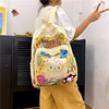 日系马卡龙彩色涂鸦帆布包可爱少女烫钻KT猫双肩包中大学生书包