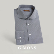 吉约蒙男士长袖衬衫商务，休闲黑灰色格子，修身寸衫免烫正装格纹衬衣