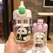 创意可爱小熊猫塑料吸管杯，儿童小学生上学专用水杯，便携tritan材质