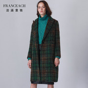 法涵意弛绿色格纹羊毛大衣女中长款加厚保暖西装领气质，毛妮子(毛妮子)外套