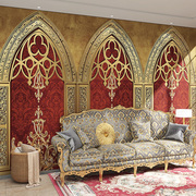 欧式奢华宫廷金色拱门罗马柱墙纸客厅沙发卧室背景墙壁纸定制壁画