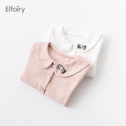 Elfairy女童打底衫宝宝衬衣纯棉春秋装儿童长袖T恤女婴儿衬衫上衣