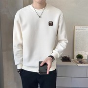高级感暗花纹卫衣男士冬r季韩版修身加绒加厚潮流圆领长袖T恤