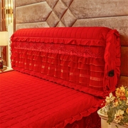 结婚喜庆大红色纯色公主蕾丝床头套全包靠背床头罩布艺防尘罩