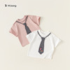 韩版童装儿童t恤男童时髦领带短袖夏季宝宝体恤衫xy42034