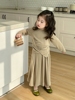 女童套装2024春装儿童韩版纯色褶皱T恤上衣宽松半身裙两件套