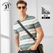 双人高尔夫夏季商场款修身版圆领横条纹针织衫短袖T恤SR812066729