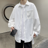 纯白色长袖衬衫男生春秋日系潮牌工装衬衣，ins港风设计感翻领外套
