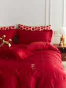 100s高端婚庆床品四件套，纯棉大红色床上纯色结婚床单床上用品