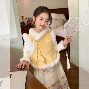 栀了成长记童装女童中国风新年套装儿童夹棉马甲马面裙过年衣服