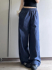 美式复古高街风蓝色显瘦速干裤子小个子薄款褶皱肌理感机能工装裤