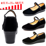 老北京布鞋女黑色工作单鞋平底坡跟高跟布鞋酒店礼仪舞蹈妈妈鞋42