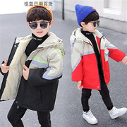 男童加绒外套秋冬装2022儿童，韩版洋气眼镜风衣男孩冬装棉衣潮