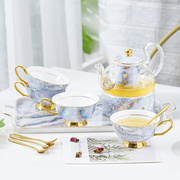 欧式大理石纹陶瓷玻璃花茶具套装，英式下午茶茶具水果茶壶带过滤