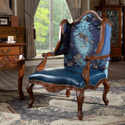 美式书椅老虎椅实木头层牛皮单人沙发欧式舒适休闲椅真皮椅子扶手