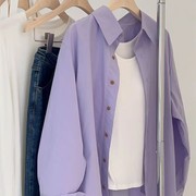 胖mm特大码300斤紫色长袖，衬衫女春秋外套设计感小众宽松polo衬衣2