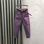 欧货紫色哈伦牛仔裤女2024年春季高腰宽松显瘦时尚萝卜垮裤潮