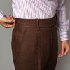 leo夏季男士廓尔喀亚麻意式，高腰西裤深棕色，休闲修身直筒长裤定制