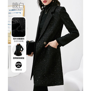 晚白秋冬韩版洋气时尚，高级感职业风衣气质，黑色西装外套女长款