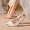 白色法式婚纱鞋女秀禾两穿2024年高级感气质，高跟新娘鞋不累脚