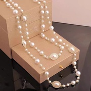 珍珠项链2023白珍珠长款小香风欧美多层缠绕装饰挂链毛衣挂链