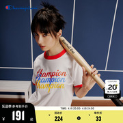 Champion冠军t恤2024春夏创意撞色logo拼色圆领短袖上衣女潮