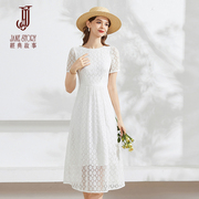 经典故事法式白色蕾丝连衣裙女2024夏季波点镂空气质修身裙子