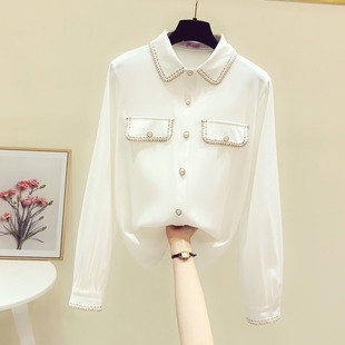 法式高品质白色雪纺长袖衬衫，女小香风春秋2024设计感小众上衣