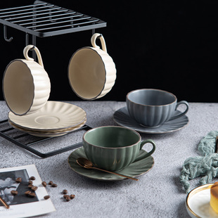复古咖啡杯子日式陶瓷杯，家用下午茶具花茶杯套装，高档精致咖啡杯碟