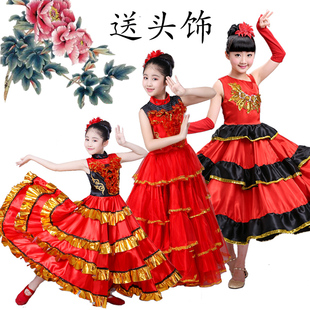 六一儿童西班牙斗牛舞大摆裙幼儿练习舞蹈服女童开场舞服装裙子
