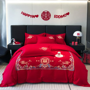 厂销高档中式龙凤婚庆，四件套大红色床单新婚喜被全棉纯棉结婚床品