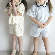 韩版儿童夏装套装 男女童时尚可爱翻领短袖T恤短裤休闲两件套