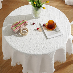 法式桌布日式棉麻白色高级感轻奢茶几圆桌台布床头柜书桌方桌