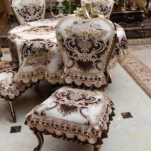 欧式餐椅垫高档奢华椅子背，防滑美式椅垫，套餐桌圆形桌布茶几套四季