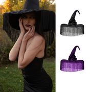 万圣节流苏布帽巫婆帽派对黑色，紫色女巫帽子，表演拍照魔术师帽