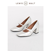 Lewis Walt复古闪亮银贴膜羊皮手工女高跟鞋粗跟繁花李李同款