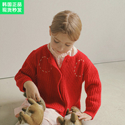 锦小和和bien韩国童装女童毛衣开衫2023儿童羊毛红色针织外套