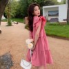 粉色连衣裙女夏季2024小个子，法式甜美温，柔风艺术感森系娃娃裙