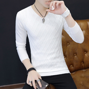 秋装男士v领打底衫韩版修身白色毛衣，秋季薄款青年针织衫潮流