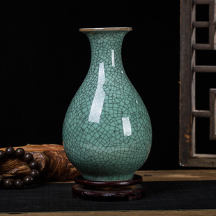景德镇陶瓷花瓶仿古开片裂纹中式花瓶办公家居摆件瓷瓶工艺品花瓶