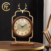 胖匠客厅座钟新中式双面黄铜坐钟实木钟表两面台钟摆件静音装饰表